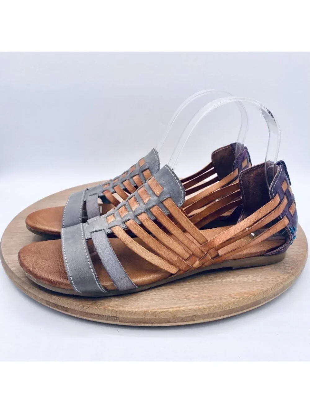 Bed|Stu ROAN Sandals Womens 8 38 Multicolor Leather Clarise Gladiator Flats Peep